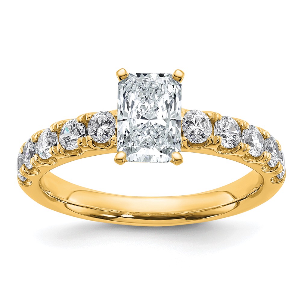 14K Yellow Gold 1.75 Carat Certified Lab Grown Diamond VS+ F+ Radiant Complete Engagement Ring