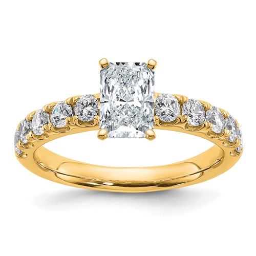 14K Yellow Gold 1.75 Carat Certified Lab Grown Diamond VS+ F+ Radiant Complete Engagement Ring