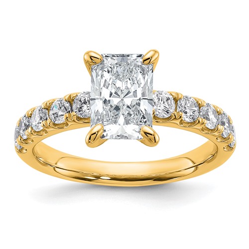 14K Yellow Gold 2.20 Carat Certified Lab Grown Diamond VS+ F+ Radiant Complete Engagement Ring