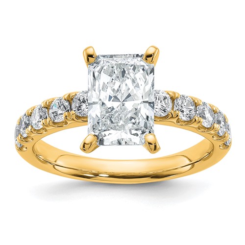 14K Yellow Gold 2.75 Carat Certified Lab Grown Diamond VS+ F+ Radiant Complete Engagement Ring