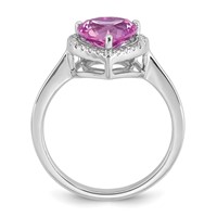 14K White Gold 0.17 Carat Lab Grown Diamond VS+ F+ and Natural Pink Sapphire Complete Heart Ring view 2