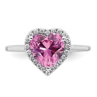 14K White Gold 0.17 Carat Lab Grown Diamond VS+ F+ and Natural Pink Sapphire Complete Heart Ring view 4