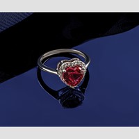 14K White Gold 0.17 Carat Lab Grown Diamond VS+ F+ and Natural Pink Sapphire Complete Heart Ring view 5