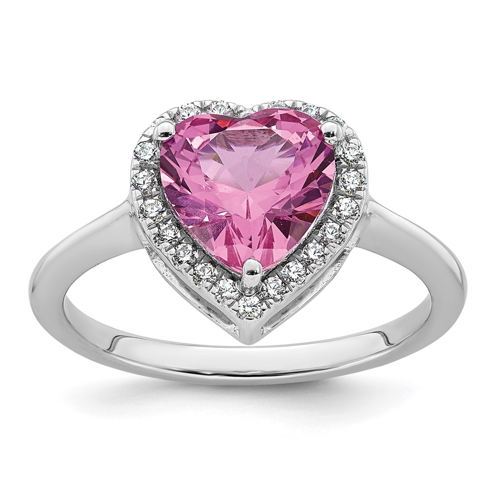 14K White Gold 0.17 Carat Lab Grown Diamond VS+ F+ and Natural Pink Sapphire Complete Heart Ring