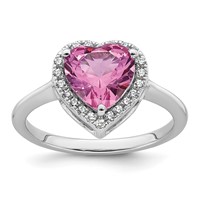 14K White Gold 0.17 Carat Lab Grown Diamond VS+ F+ and Natural Pink Sapphire Complete Heart Ring view 1
