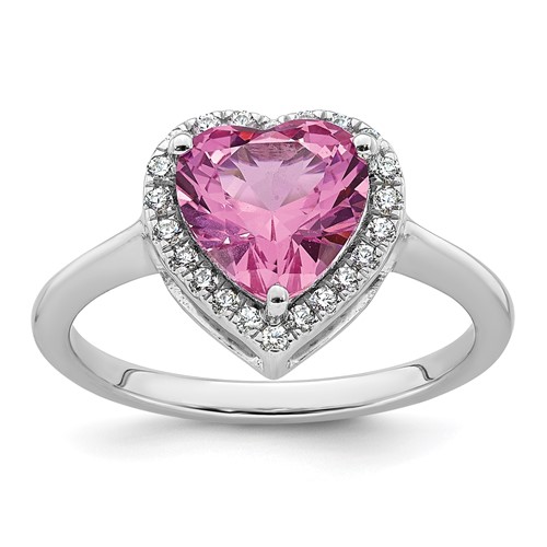 14K White Gold 0.17 Carat Lab Grown Diamond VS+ F+ and Natural Pink Sapphire Complete Heart Ring