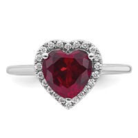 14K White Gold 0.17 Carat Lab Grown Diamond VS+ F+ and Natural Ruby Complete Heart Ring view 4