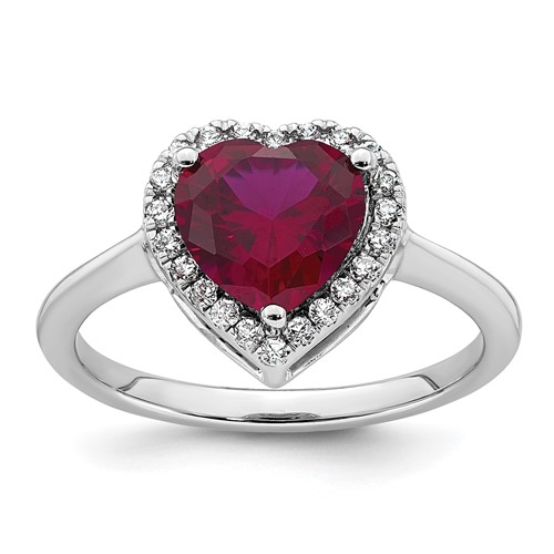 14K White Gold 0.17 Carat Lab Grown Diamond VS+ F+ and Natural Ruby Complete Heart Ring