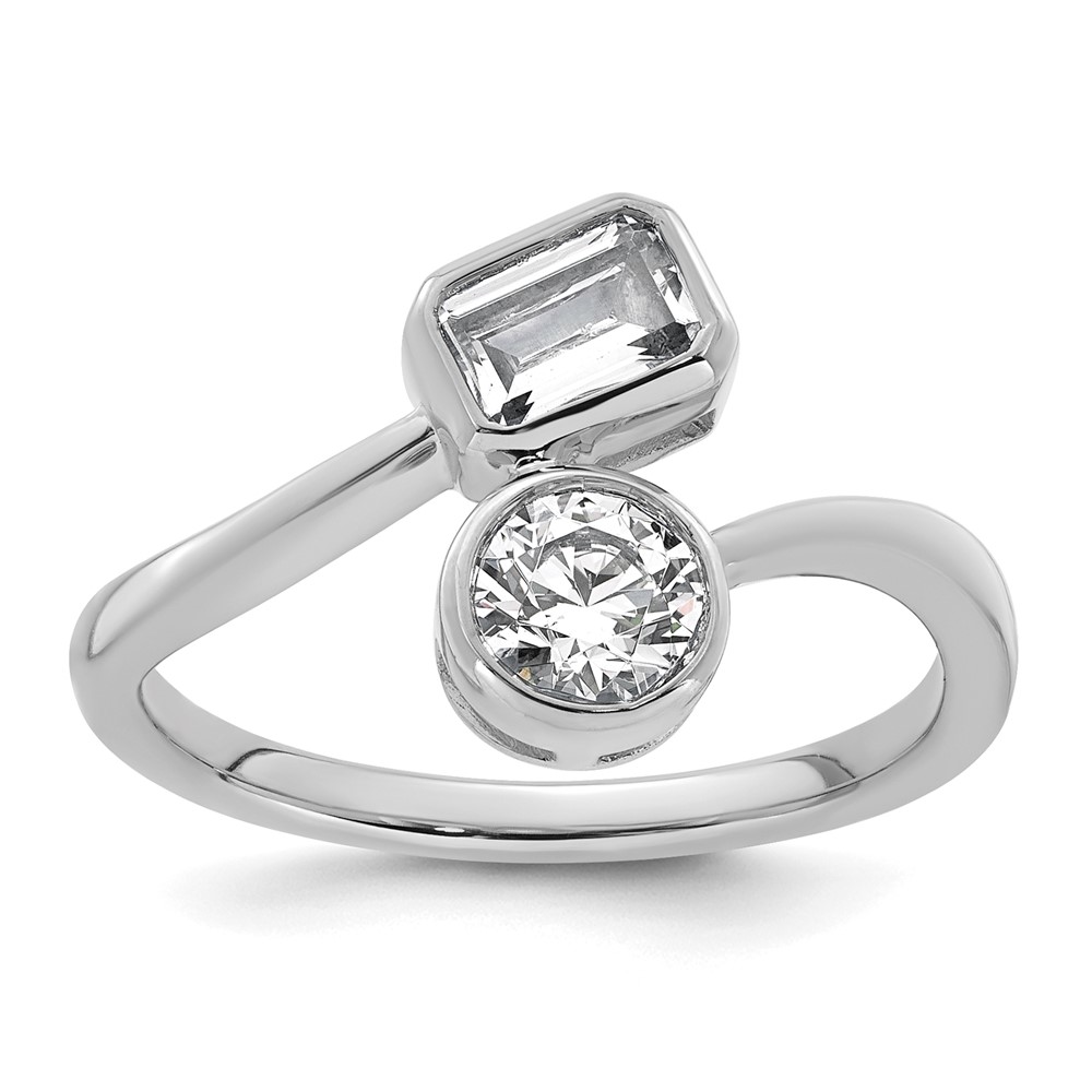 14K White Gold 1 Carat Lab Grown Diamond VS+ F+ Complete Two Stone Bezel Set Fashion Ring