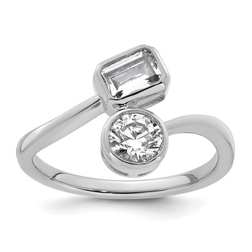14K White Gold 1 Carat Lab Grown Diamond VS+ F+ Complete Two Stone Bezel Set Fashion Ring
