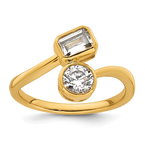 14K Yellow Gold 1 Carat Lab Grown Diamond VS+ F+ Complete Two Stone Bezel Set Fashion Ring