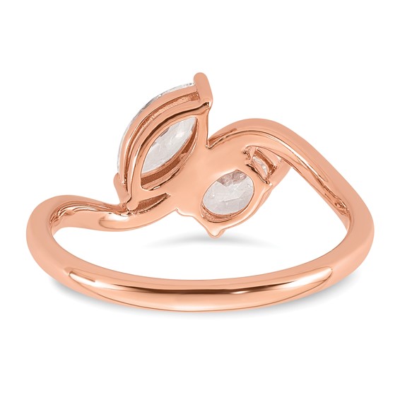 14k Rose Gold 1 carat Lab Grown Diamond VS+ F+ Complete Two Stone Fashion Ring