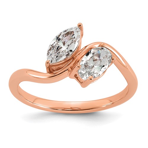 14K Rose Gold 1 Carat Lab Grown Diamond VS+ F+ Complete Two Stone Fashion Ring