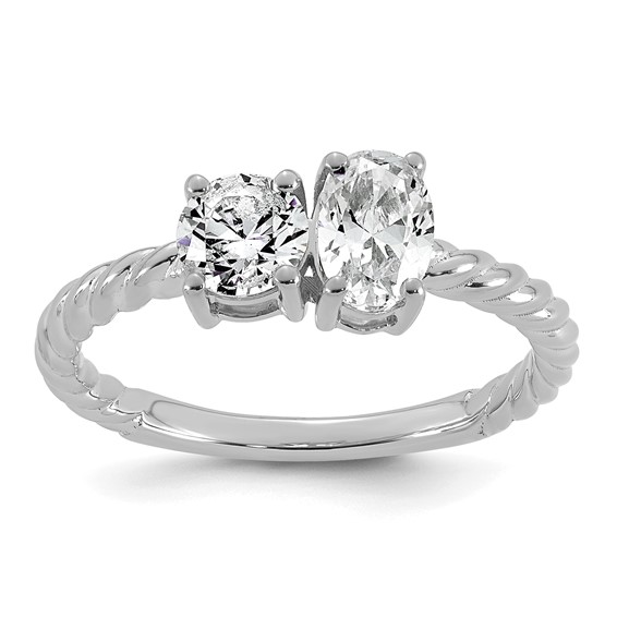 14k White Gold 1 carat Lab Grown Diamond VS+ F+ Complete Two Stone Fashion Ring