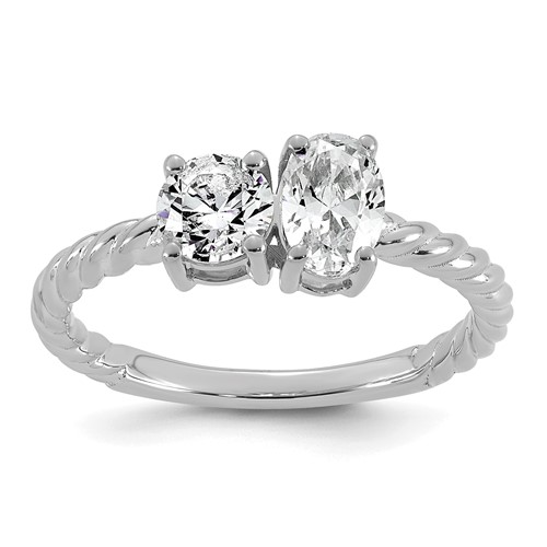 14K White Gold 1 Carat Lab Grown Diamond VS+ F+ Complete Two Stone Fashion Ring