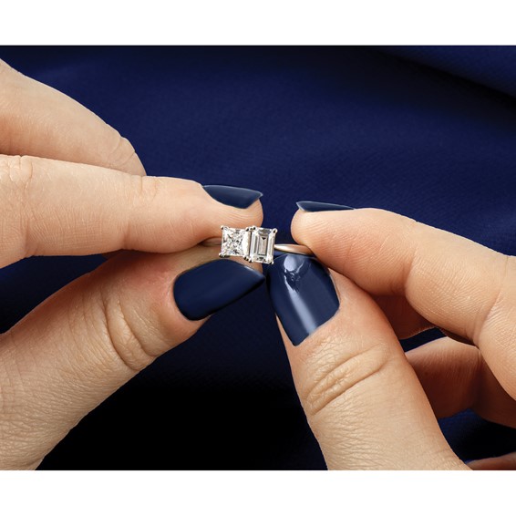 14k White Gold 1 carat Lab Grown Diamond VS+ F+ Complete Two Stone Fashion Ring