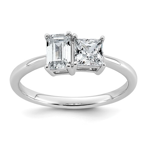 14K White Gold 1 Carat Lab Grown Diamond VS+ F+ Complete Two Stone Fashion Ring