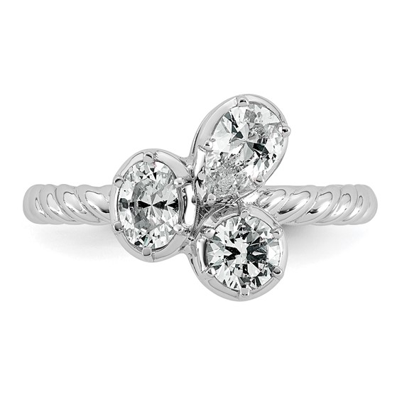 14k White Gold 1 carat Lab Grown Diamond VS+ F+ Complete Three Stone Fashion Ring