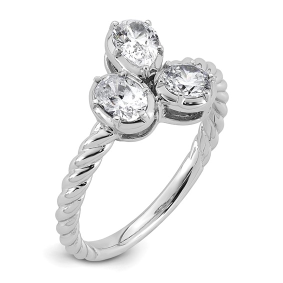 14k White Gold 1 carat Lab Grown Diamond VS+ F+ Complete Three Stone Fashion Ring