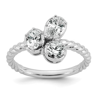 14k White Gold 1 carat Lab Grown Diamond VS+ F+ Complete Three Stone Fashion Ring