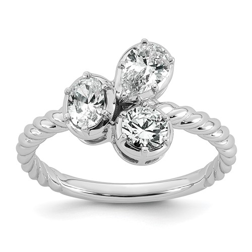 14K White Gold 1 Carat Lab Grown Diamond VS+ F+ Complete Three Stone Fashion Ring