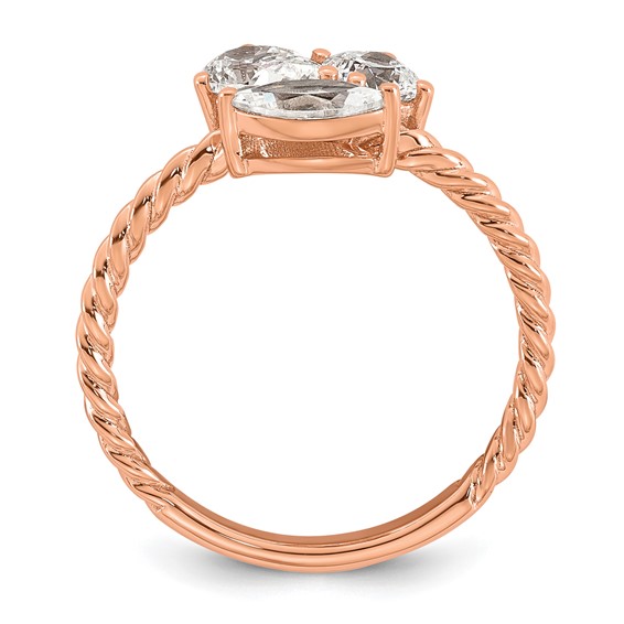 14k Rose Gold 1 carat Lab Grown Diamond VS+ F+ Complete Three Stone Fashion Ring