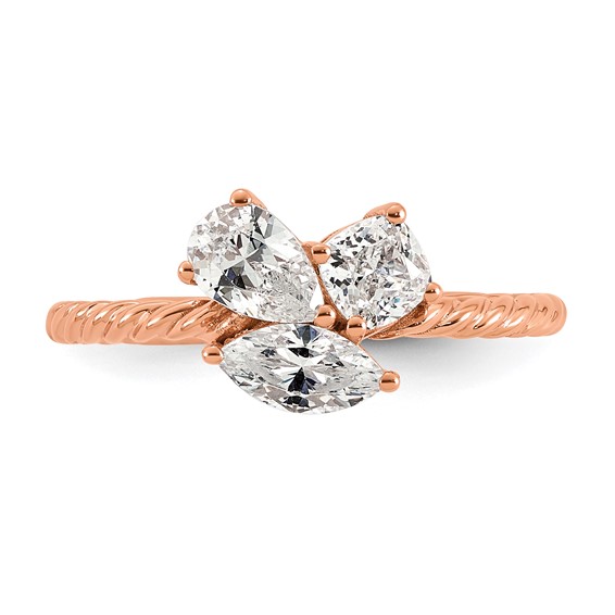 14k Rose Gold 1 carat Lab Grown Diamond VS+ F+ Complete Three Stone Fashion Ring