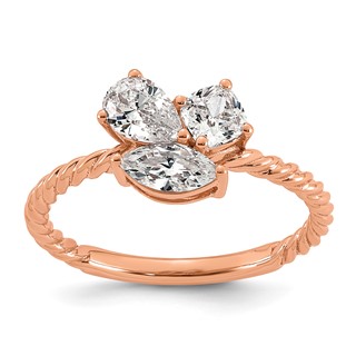 14k Rose Gold 1 carat Lab Grown Diamond VS+ F+ Complete Three Stone Fashion Ring