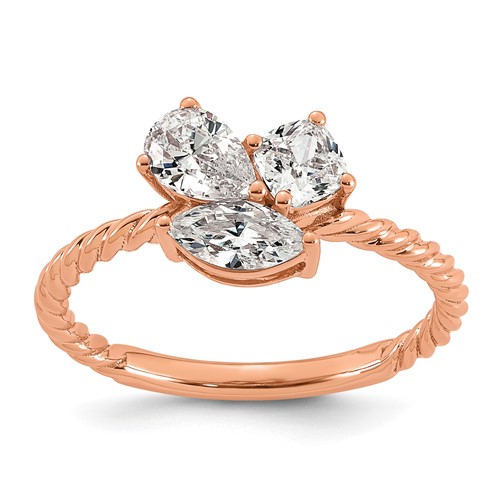 14K Rose Gold 1 Carat Lab Grown Diamond VS+ F+ Complete Three Stone Fashion Ring
