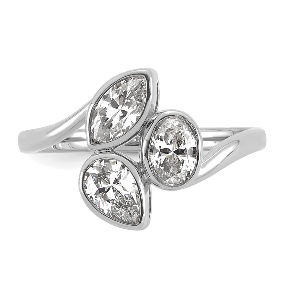 14k White Gold 1 carat Lab Grown Diamond VS+ F+ Complete Three Stone Fashion Ring