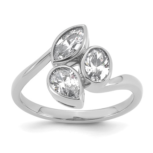 14K White Gold 1 Carat Lab Grown Diamond VS+ F+ Complete Three Stone Fashion Ring