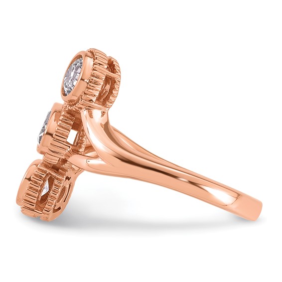 14k Rose Gold 1 carat Lab Grown Diamond VS+ F+ Complete Three Stone Bezel Set Fashion Ring