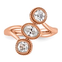 14K Rose Gold 1 Carat Lab Grown Diamond VS+ F+ Complete Three Stone Bezel Set Fashion Ring view 4