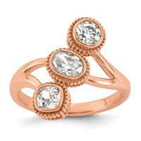 14K Rose Gold 1 Carat Lab Grown Diamond VS+ F+ Complete Three Stone Bezel Set Fashion Ring view 1