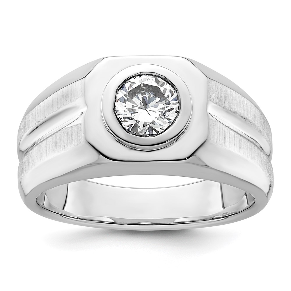 IBGoodman 14K White Gold 1 Carat Lab Grown Diamond VS+ F+ Round Complete Men's Ring