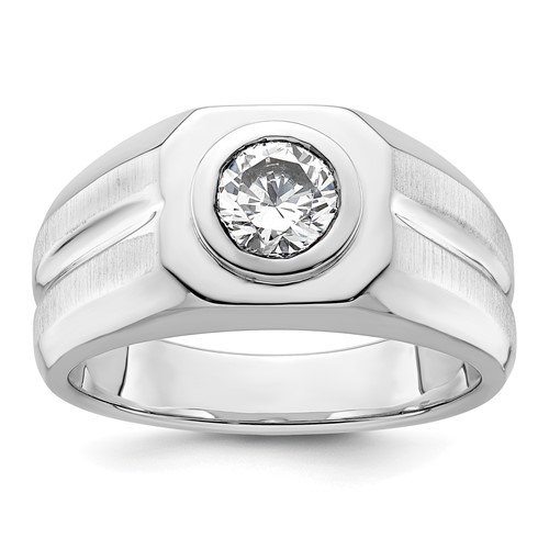 IBGoodman 14K White Gold 1 Carat Lab Grown Diamond VS+ F+ Round Complete Men's Ring
