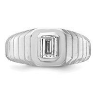 IBGoodman 14K White Gold 0.75 Carat Lab Grown Diamond VS+ F+ Radiant Complete Men's Ring view 4