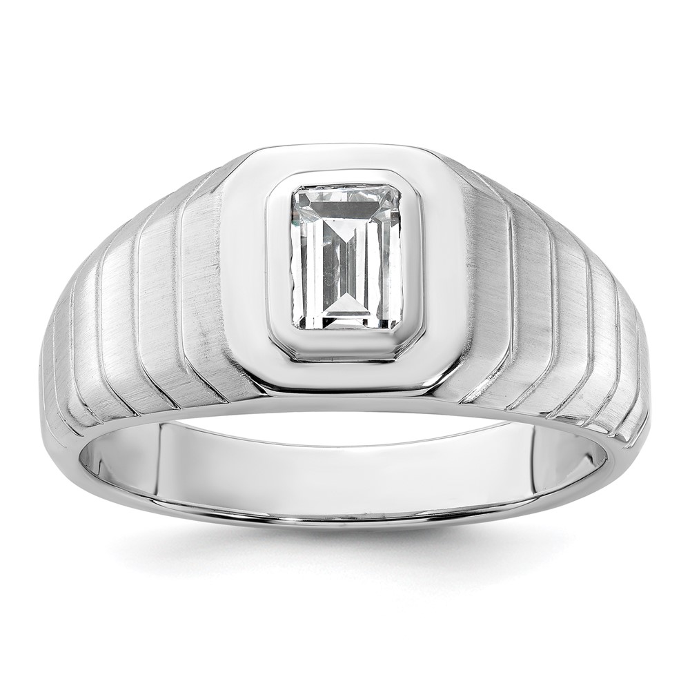 IBGoodman 14K White Gold 0.75 Carat Lab Grown Diamond VS+ F+ Radiant Complete Men's Ring