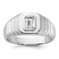 IBGoodman 14K White Gold 0.75 Carat Lab Grown Diamond VS+ F+ Radiant Complete Men's Ring view 1