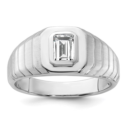 IBGoodman 14K White Gold 0.75 Carat Lab Grown Diamond VS+ F+ Radiant Complete Men's Ring
