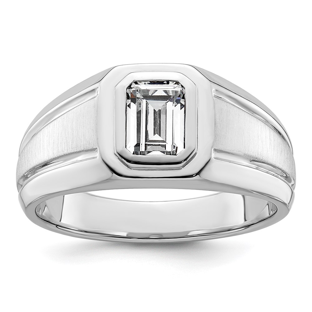 IBGoodman 14K White Gold 1 Carat Lab Grown Diamond VS+ F+ Radiant Complete Men's Ring