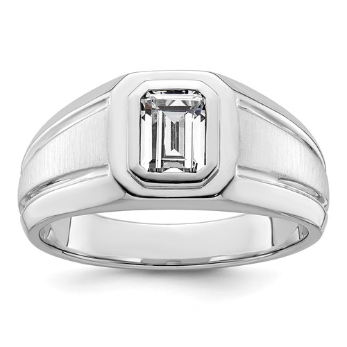 IBGoodman 14K White Gold 1 Carat Lab Grown Diamond VS+ F+ Radiant Complete Men's Ring
