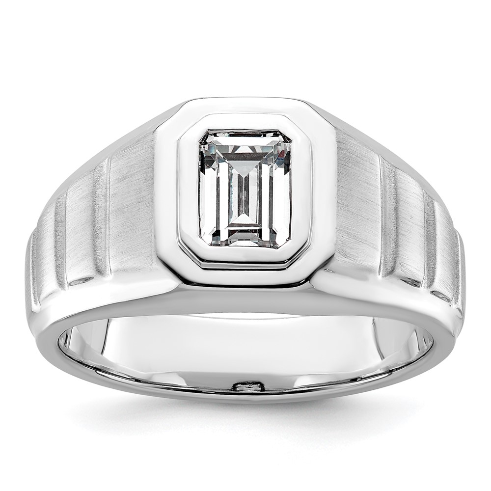 IBGoodman 14K White Gold 1 Carat Lab Grown Diamond VS+ F+ Radiant Complete Men's Ring