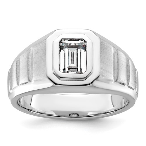 IBGoodman 14K White Gold 1 Carat Lab Grown Diamond VS+ F+ Radiant Complete Men's Ring