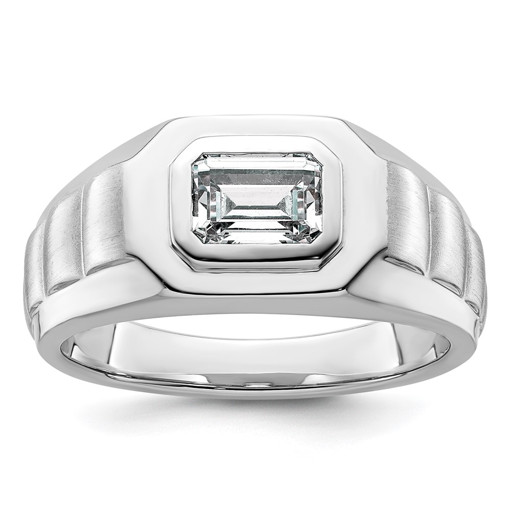 IBGoodman 14K White Gold 1 Carat Lab Grown Diamond VS+ F+ Radiant Complete Men's Ring
