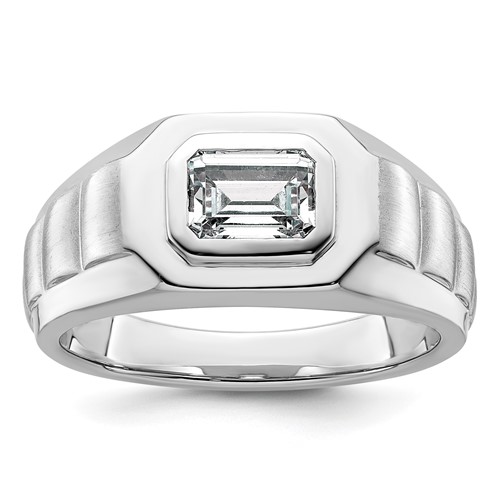 IBGoodman 14K White Gold 1 Carat Lab Grown Diamond VS+ F+ Radiant Complete Men's Ring