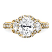 14K Yellow Gold 0.88 Carat Lab Grown Diamond VS+ F+ 2 Carat Oval Center Semi Mount Halo Engagement Ring view 4