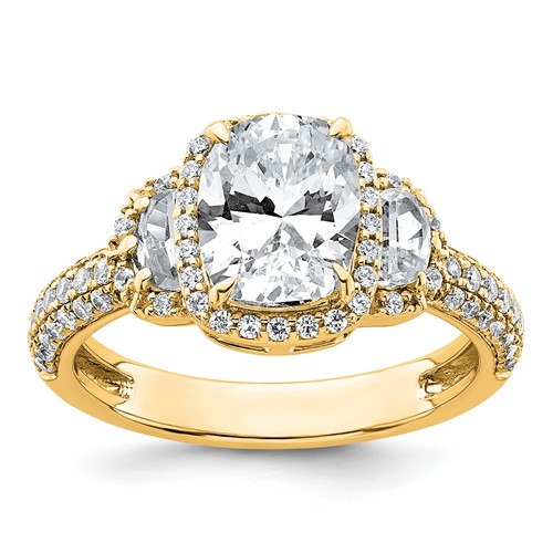 14K Yellow Gold 0.88 Carat Lab Grown Diamond VS+ F+ 2 Carat Oval Center Semi Mount Halo Engagement Ring
