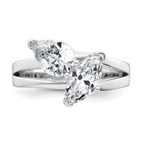 14K White Gold 2 Carat Lab Grown Diamond VS+ F+ Marquise and Pear Complete Asymmetrical Two Stone Engagement Ring view 4