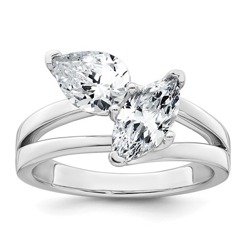 14K White Gold 2 Carat Lab Grown Diamond VS+ F+ Marquise and Pear Complete Asymmetrical Two Stone Engagement Ring